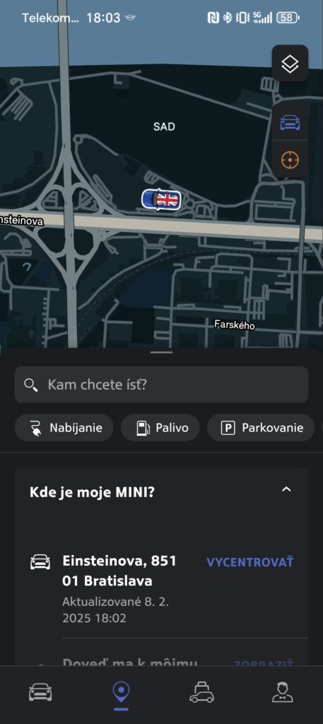 Aplikácia MINI Vozidlo na mape